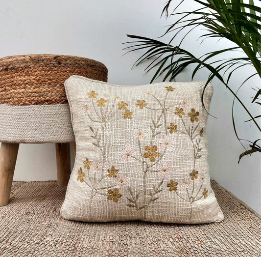Embroidered Floral Cushion Cover