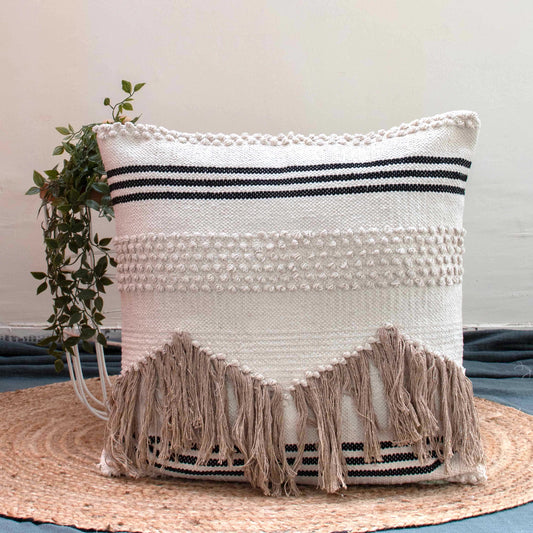 Boho Neutral toned with Tassels Cushion Cover
