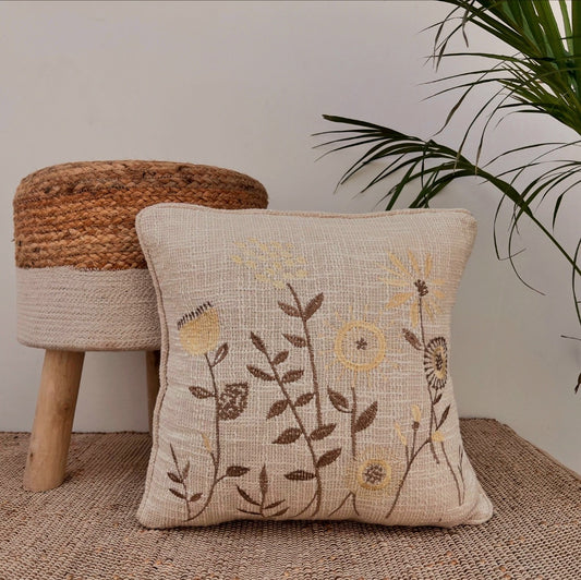 Embroidered Flowers Cushion Cover