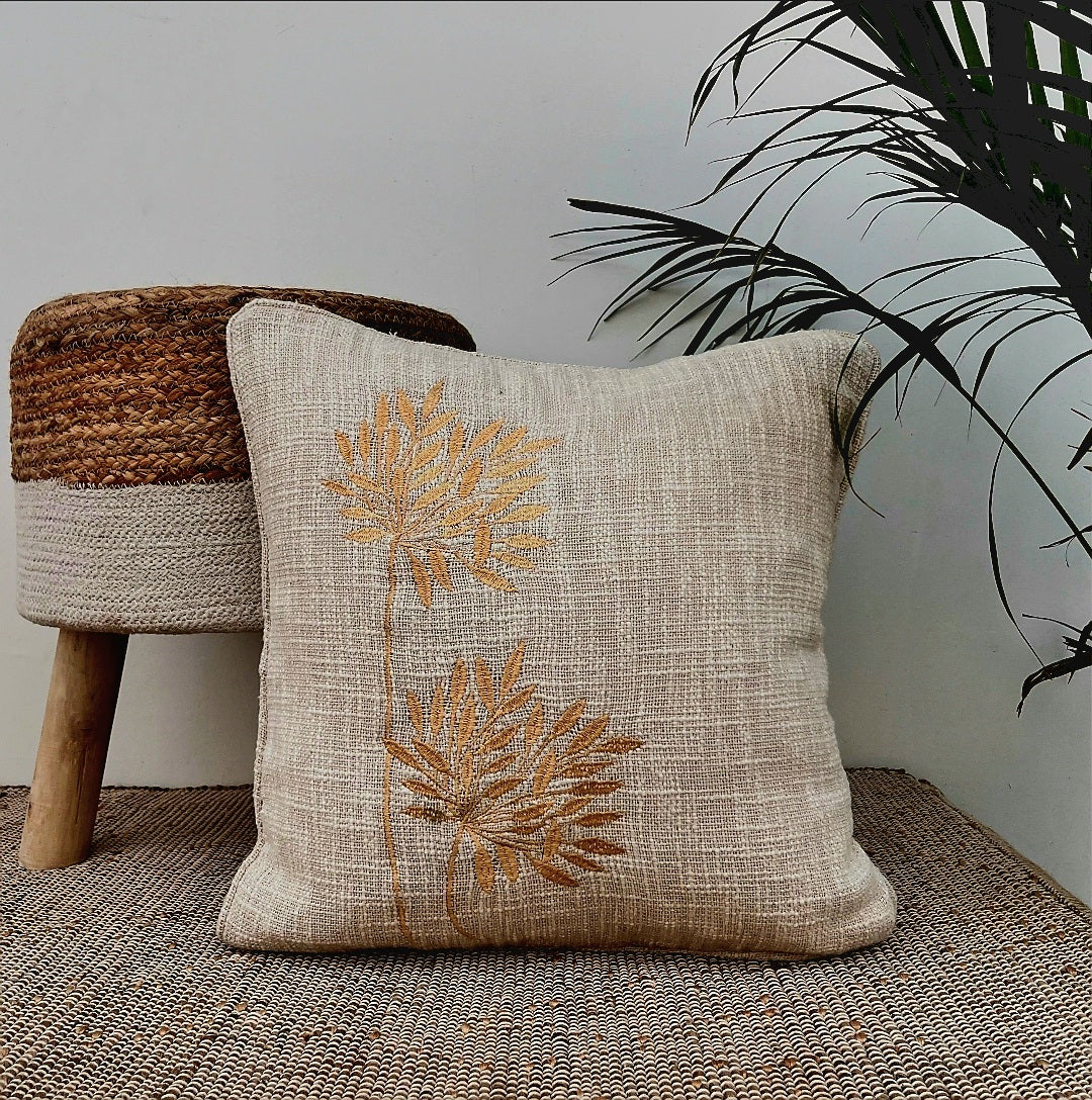 Embroidered Plants Cushion Cover